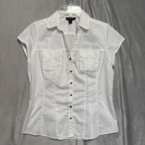 George Blouse Womens Small White Short Sleeve Button Front Collared Pockets